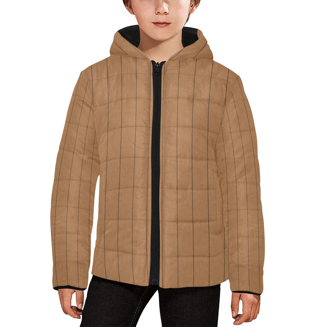 Wood Printed Pattern Print Design 03 Kids' Boys' Girls' Padded Hooded Jacket