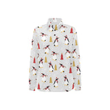 Penguin Christmas Tree Pattern Women's Long Sleeve Polo Shirt