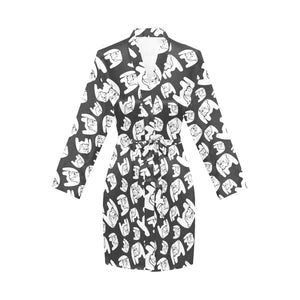 English Bulldog Pattern Print Design 02 Women's Long Sleeve Belted Night Robe