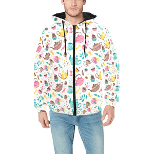 Tea pots Pattern Print Design 05 Men's Padded Hooded Jacket(ModelH42)