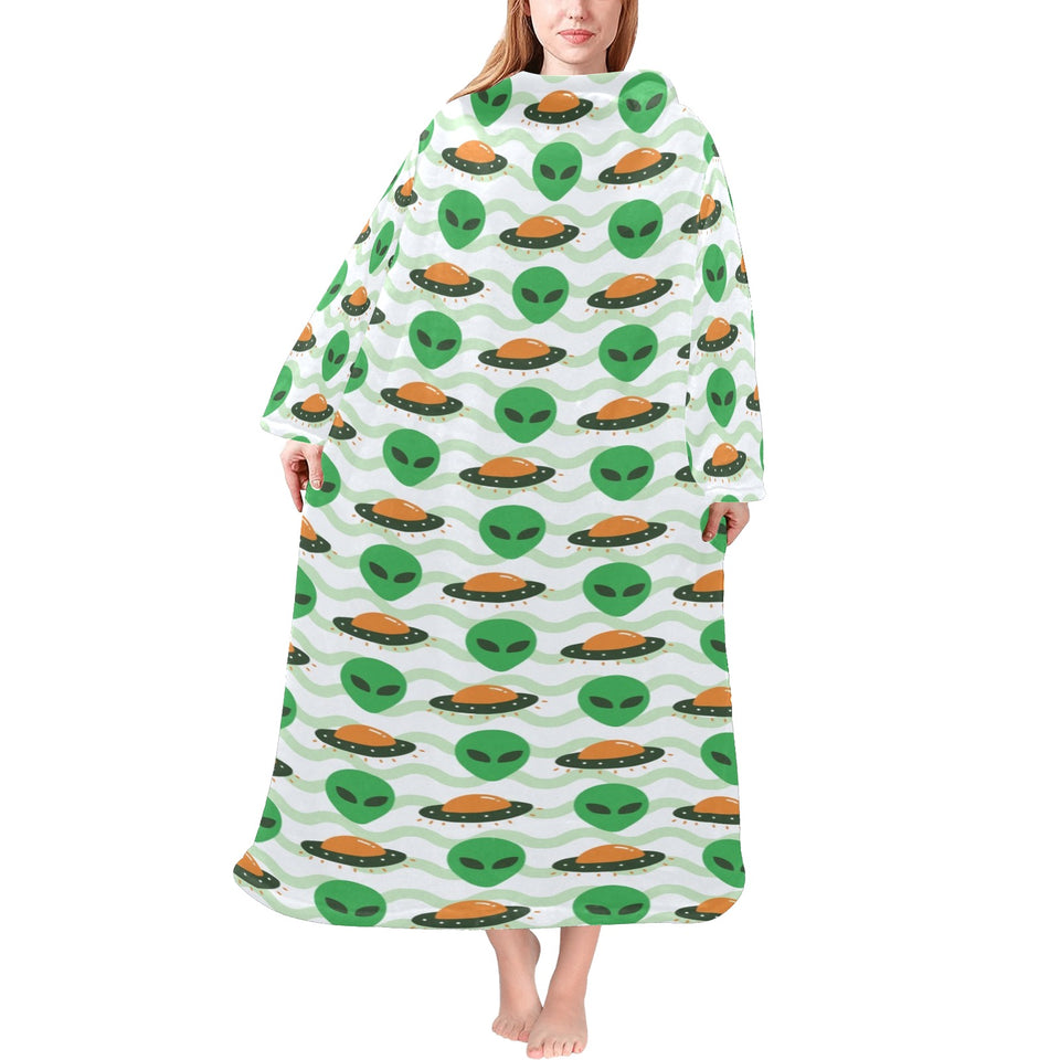 Alien Pattern Print Design 02 Blanket Robe with Sleeves