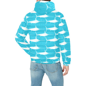 Swordfish Pattern Print Design 02 Men's Padded Hooded Jacket(ModelH42)