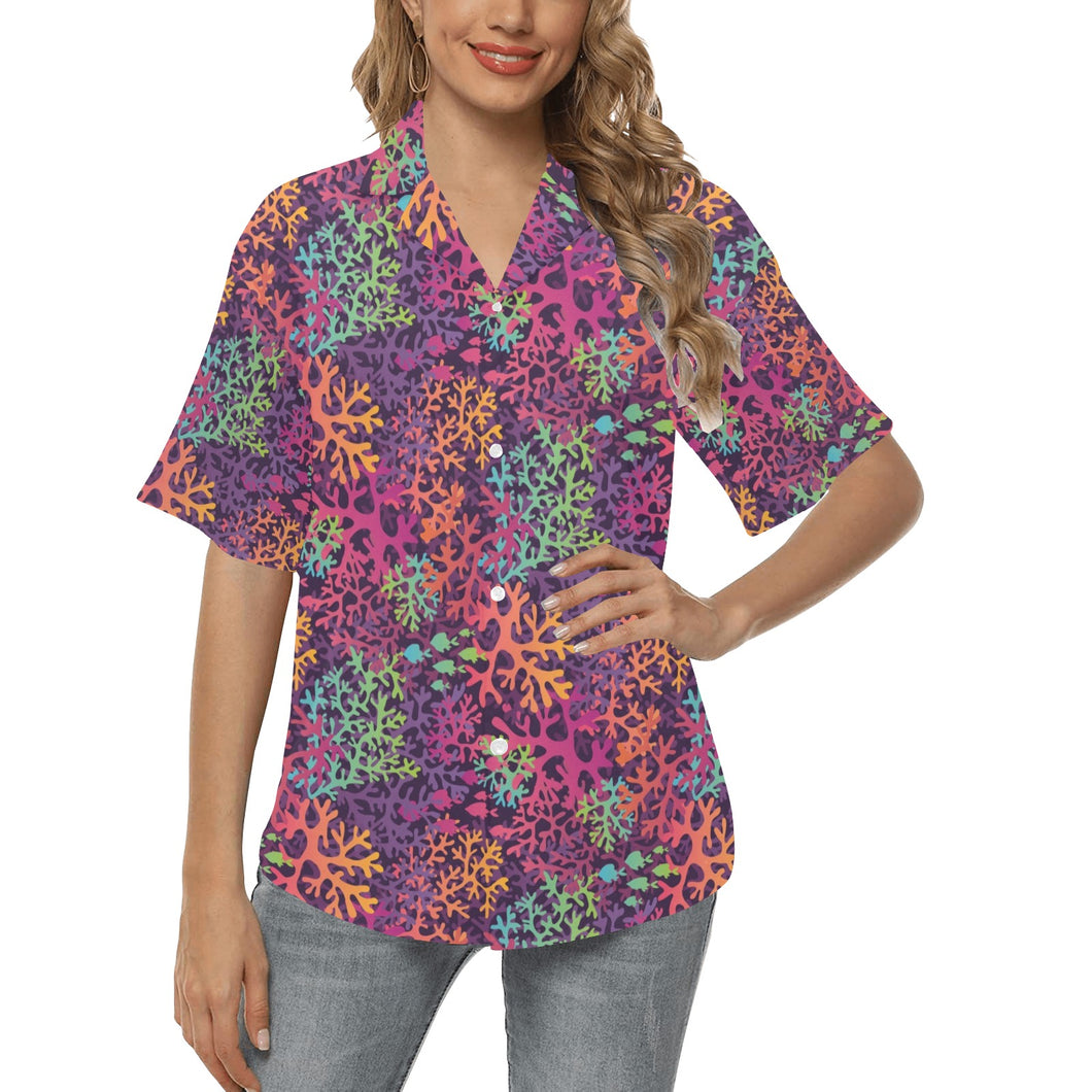 Coral Reef Pattern Print Design 03 Women's All Over Print Hawaiian Shirt