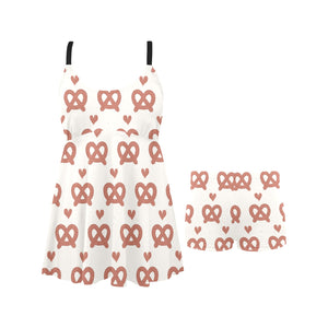 Pretzels Pattern Print Design 01 Chest Sexy Pleated Two Piece Swim Dress