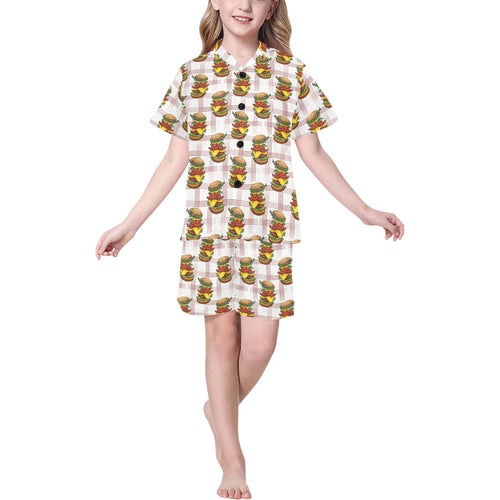 Hamburger Pattern Print Design 03 Kids' Boys' Girls' V-Neck Short Pajama Set