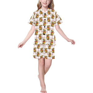 Hamburger Pattern Print Design 03 Kids' Boys' Girls' V-Neck Short Pajama Set