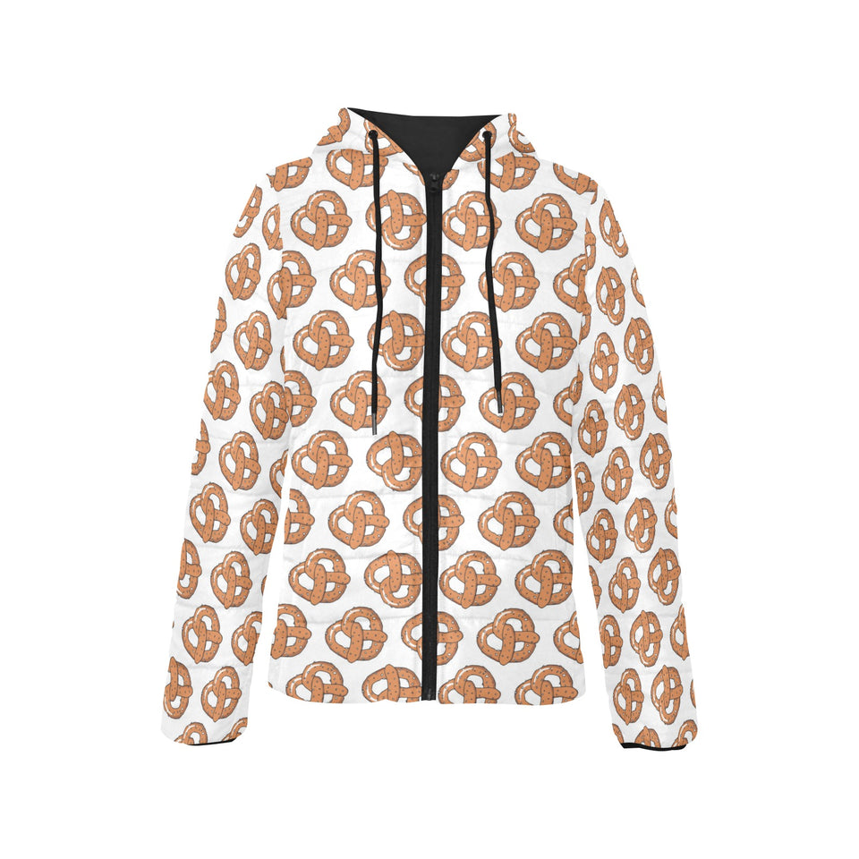 Pretzels Pattern Print Design 05 Women's Padded Hooded Jacket