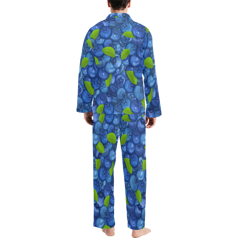 Blueberry Pattern Background Men's Long Pajama Set