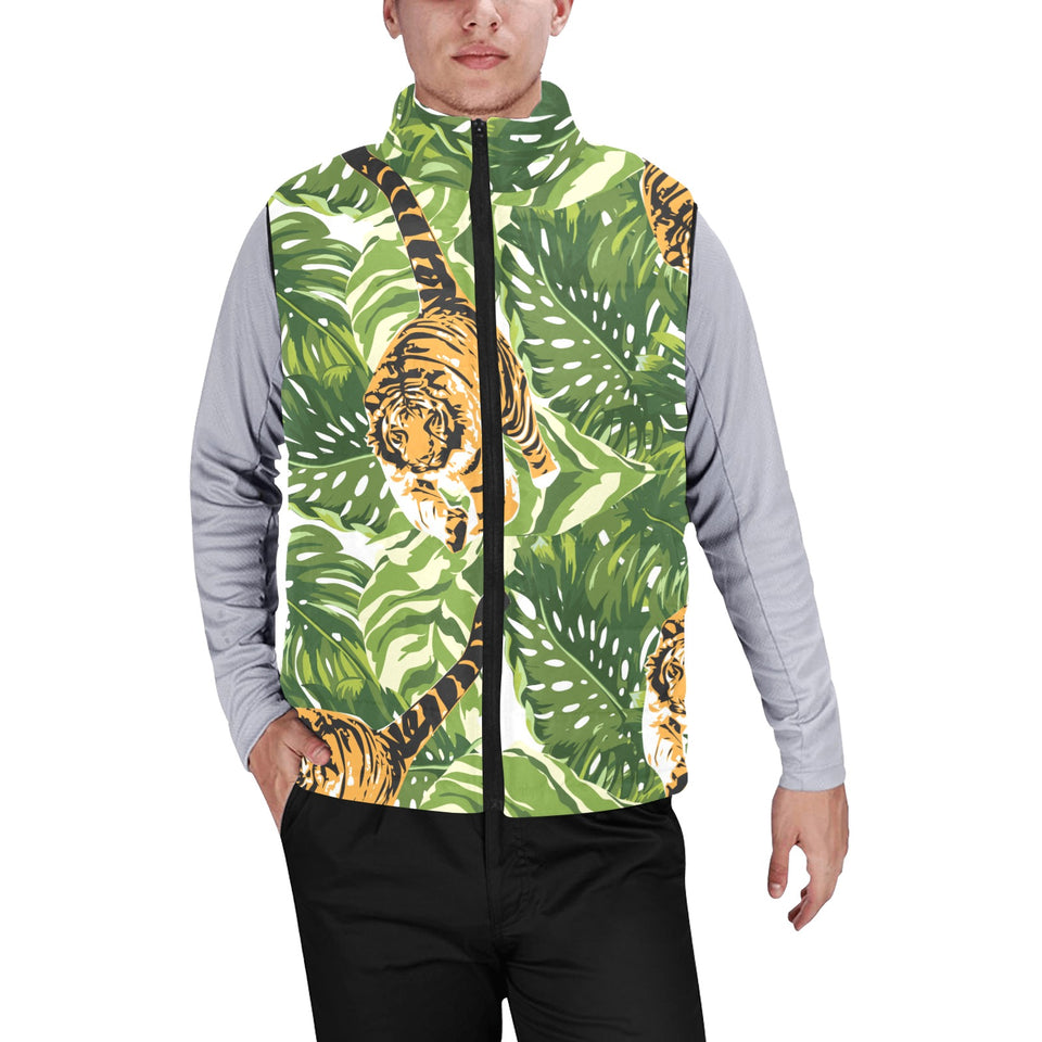 Bengal Tiger Pattern leaves Men's Padded Vest