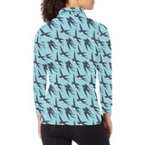 Swallow Pattern Print Design 01 Women's Long Sleeve Polo Shirt