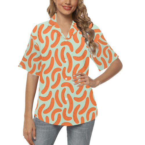 Sausage Pattern Print Design 04 Women's All Over Print Hawaiian Shirt