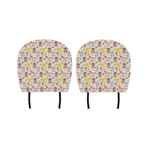 Teddy Bear Pattern Print Design 04 Car Headrest Cover