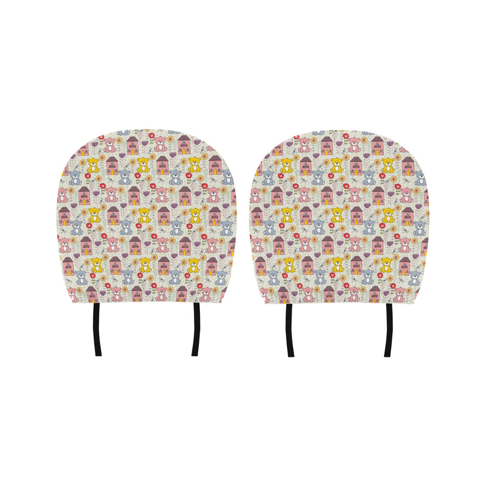 Teddy Bear Pattern Print Design 04 Car Headrest Cover