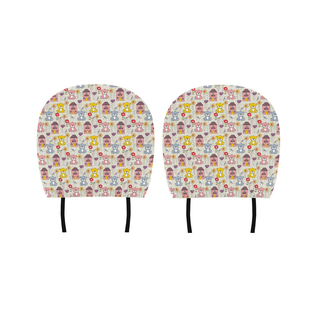 Teddy Bear Pattern Print Design 04 Car Headrest Cover