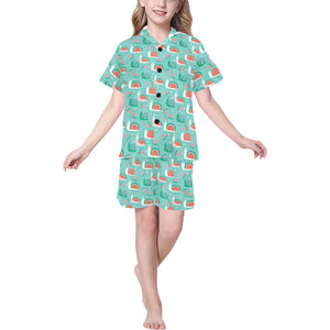 Snail Pattern Print Design 01 Kids' Boys' Girls' V-Neck Short Pajama Set