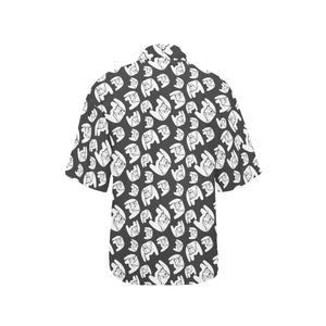 English Bulldog Pattern Print Design 02 Women's All Over Print Hawaiian Shirt