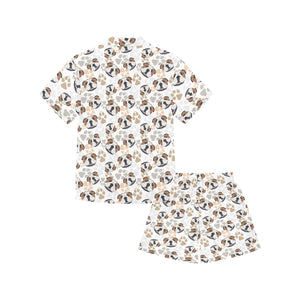 English Bulldog Pattern Print Design 01 Kids' Boys' Girls' V-Neck Short Pajama Set