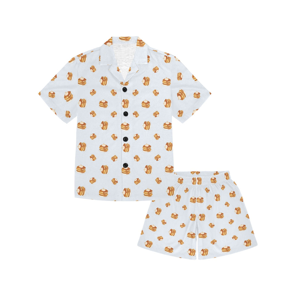 Pancake Pattern Print Design 03 Kids' Boys' Girls' V-Neck Short Pajama Set