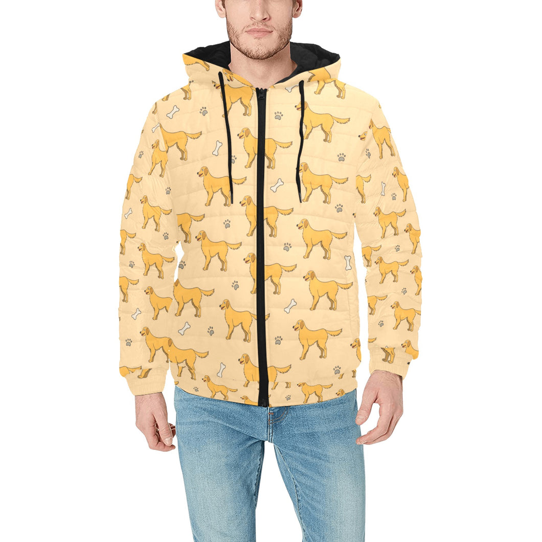 Golden Retriever Pattern Print Design 04 Men's Padded Hooded Jacket(ModelH42)