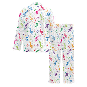 Music Notes Pattern Print Design 02 Men's Long Pajama Set