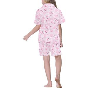 Tennis Pattern Print Design 02 Kids' Boys' Girls' V-Neck Short Pajama Set