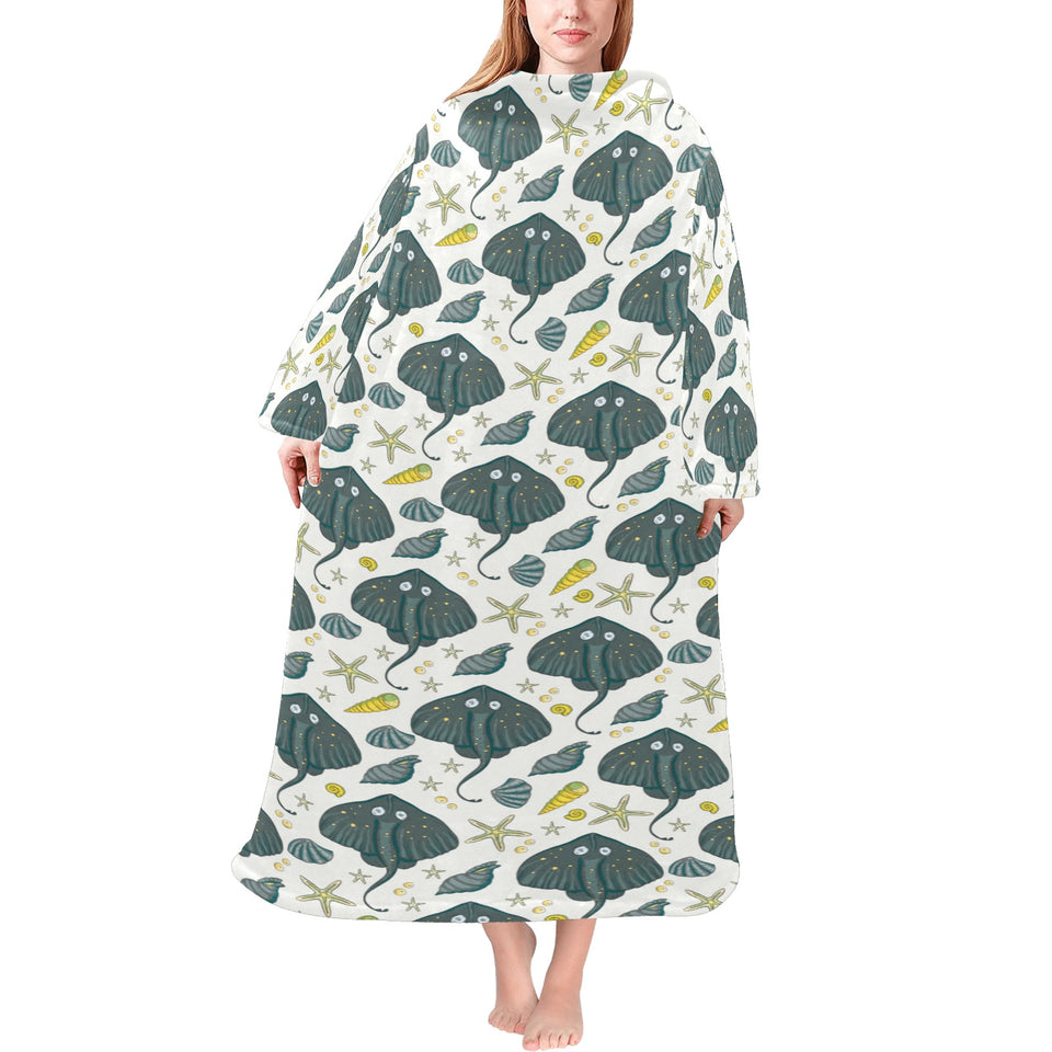 Stingray Pattern Print Design 03 Blanket Robe with Sleeves