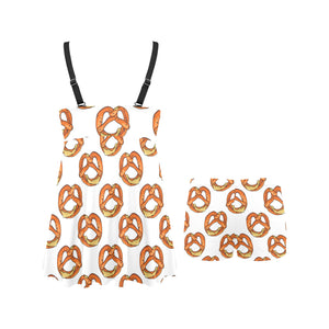 Pretzels Pattern Print Design 03 Chest Sexy Pleated Two Piece Swim Dress