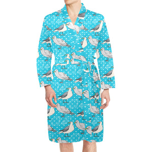 Seagull Pattern Print Design 02 Men's Long Sleeve Belted Night Robe