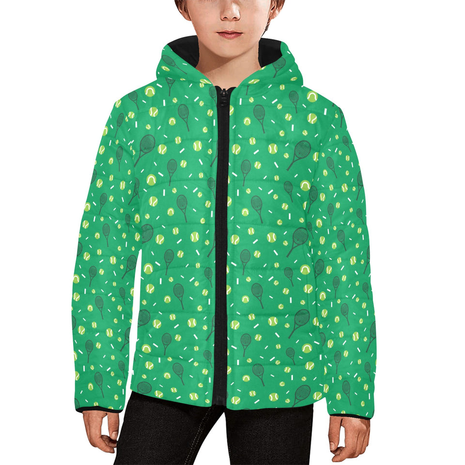 Tennis Pattern Print Design 03 Kids' Boys' Girls' Padded Hooded Jacket