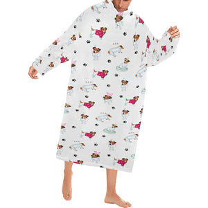 Jack Russel Pattern Print Design 03 Blanket Robe with Sleeves