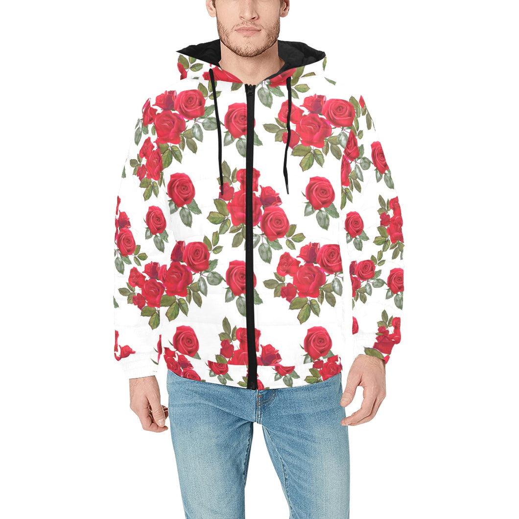 Rose Pattern Print Design 05 Men's Padded Hooded Jacket(ModelH42)