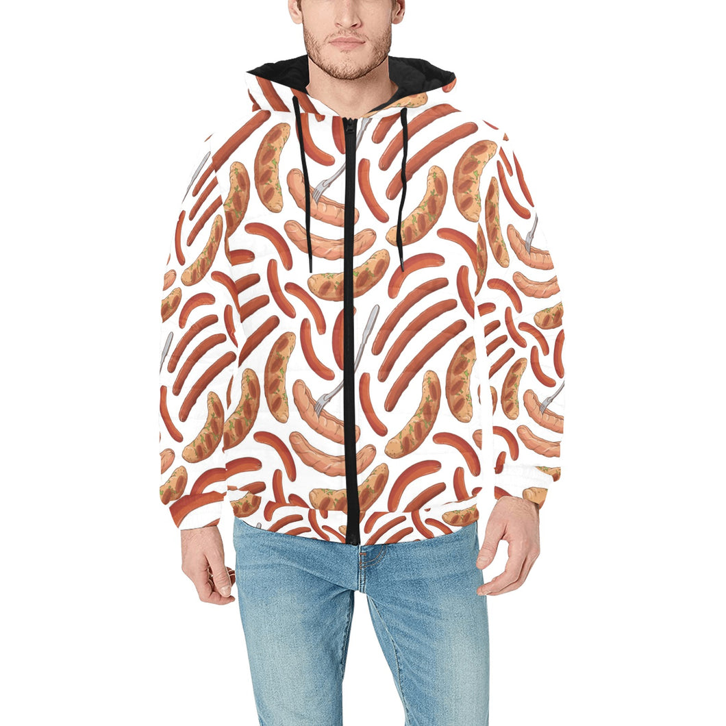 Sausage Pattern Print Design 05 Men's Padded Hooded Jacket(ModelH42)