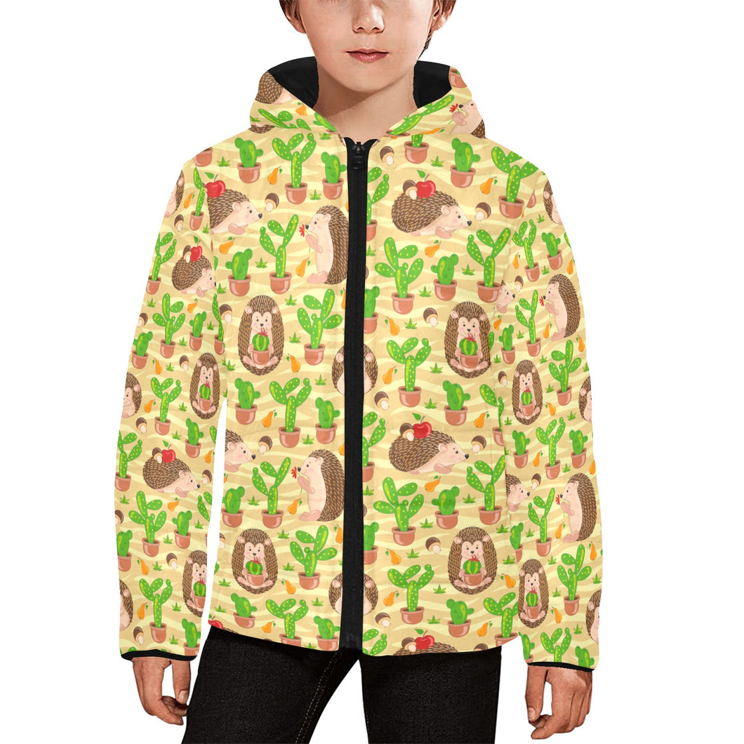 Hedgehog Pattern Print Design 02 Kids' Boys' Girls' Padded Hooded Jacket