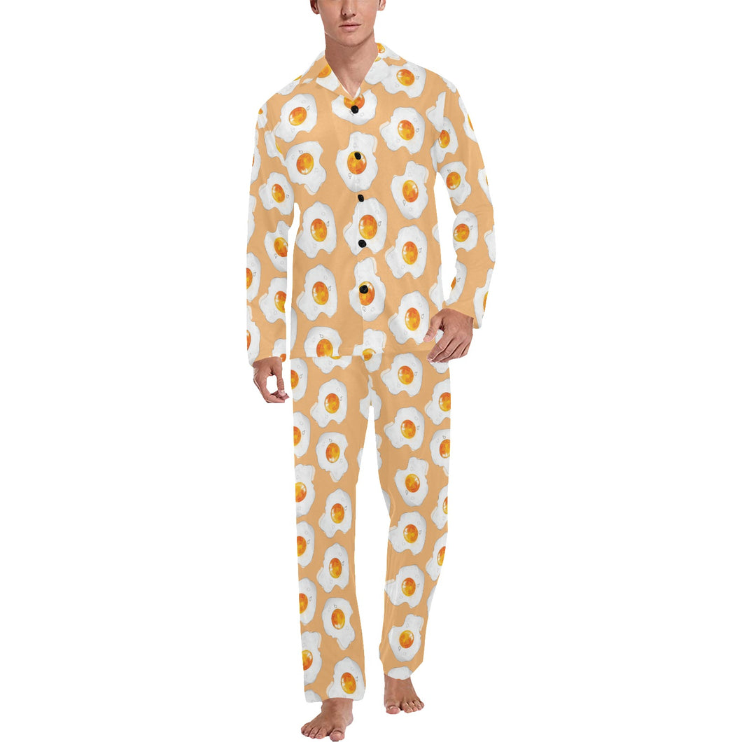 Fried Eggs Pattern Print Design 01 Men's Long Pajama Set