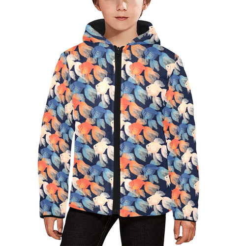 Goldfish Pattern Print Design 04 Kids' Boys' Girls' Padded Hooded Jacket