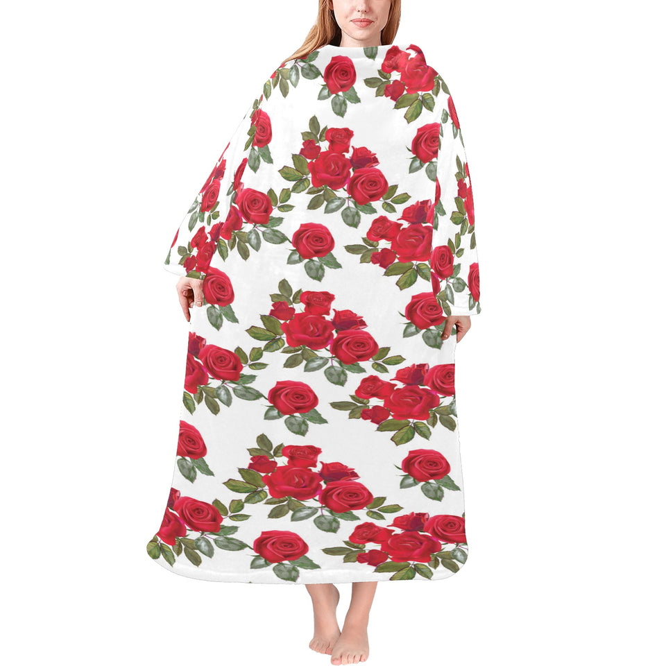 Rose Pattern Print Design 05 Blanket Robe with Sleeves