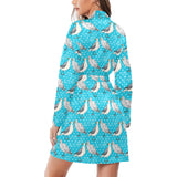 Seagull Pattern Print Design 02 Women's Long Sleeve Belted Night Robe