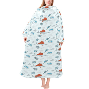 Swordfish Pattern Print Design 03 Blanket Robe with Sleeves