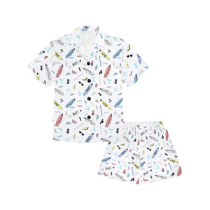 Surfboard Pattern Print Design 01 Kids' Boys' Girls' V-Neck Short Pajama Set