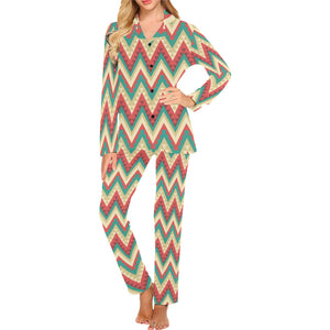 Zigzag Chevron Pattern Women's Long Pajama Set