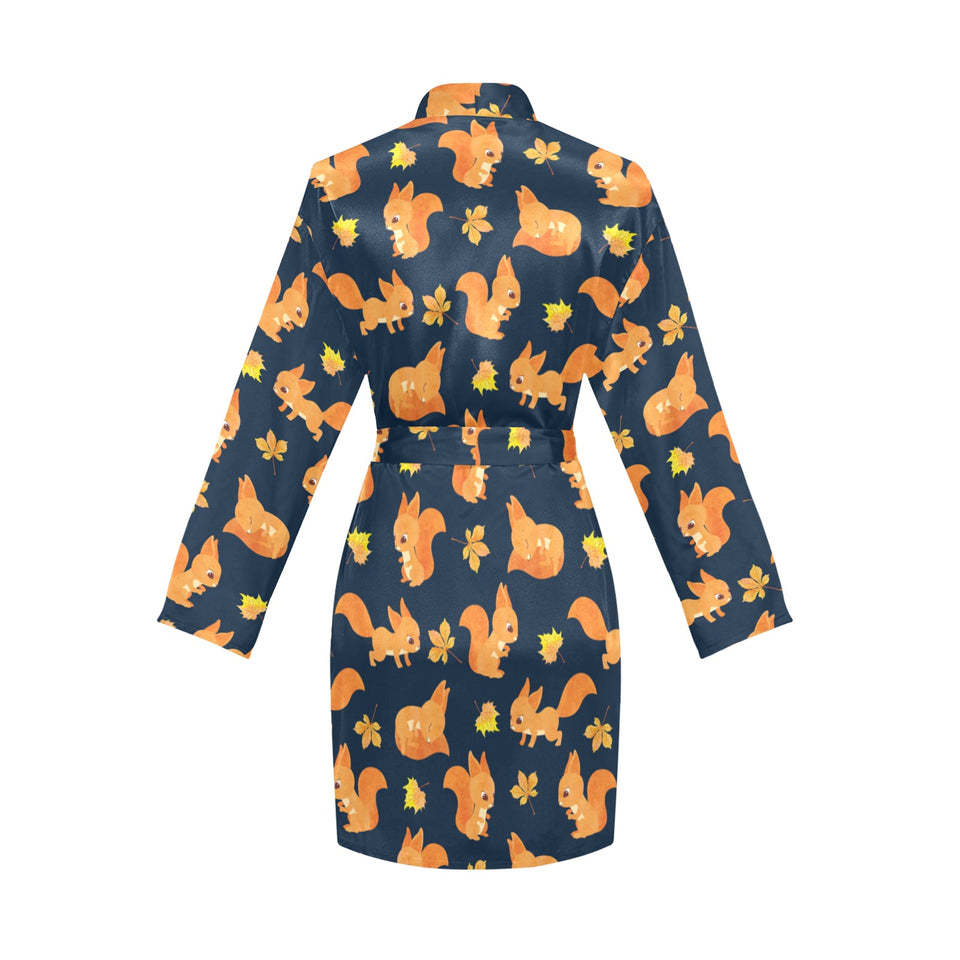 Squirrel Pattern Print Design 05 Women's Long Sleeve Belted Night Robe