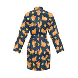 Squirrel Pattern Print Design 05 Women's Long Sleeve Belted Night Robe