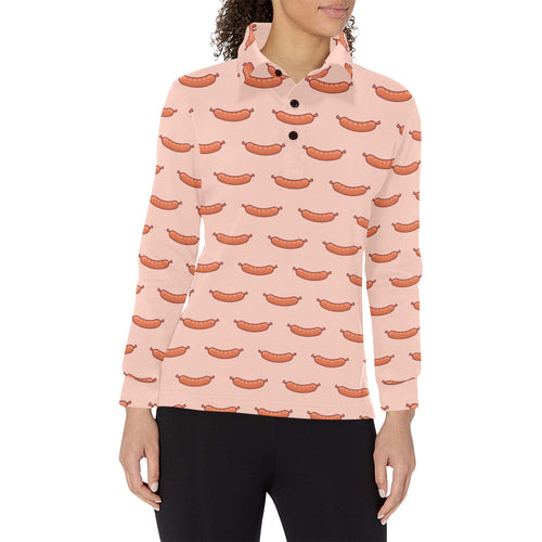 Sausage Pattern Print Design 01 Women's Long Sleeve Polo Shirt