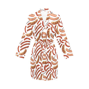 Sausage Pattern Print Design 05 Women's Long Sleeve Belted Night Robe