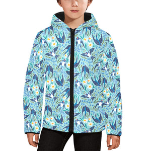 Swallow Pattern Print Design 05 Kids' Boys' Girls' Padded Hooded Jacket