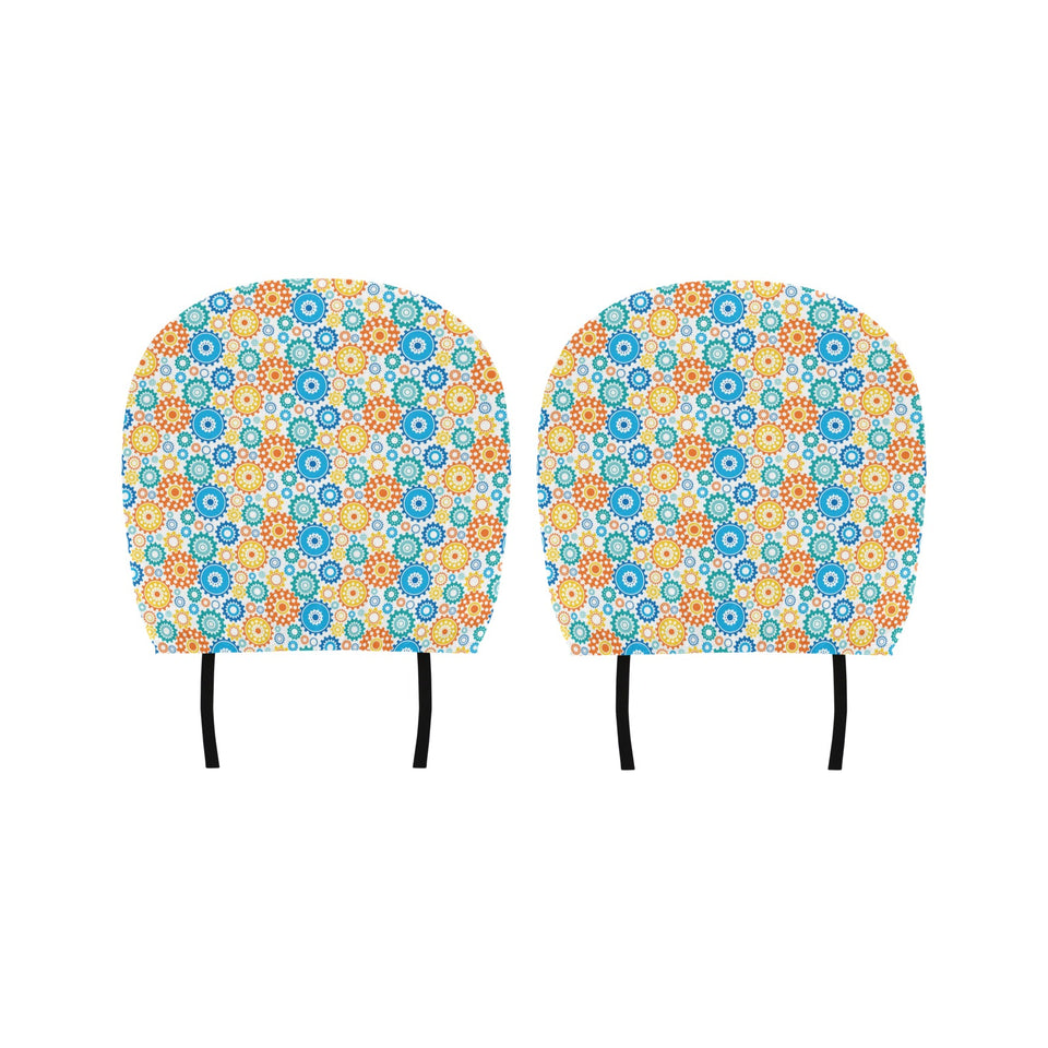 Gear Pattern Print Design 04 Car Headrest Cover