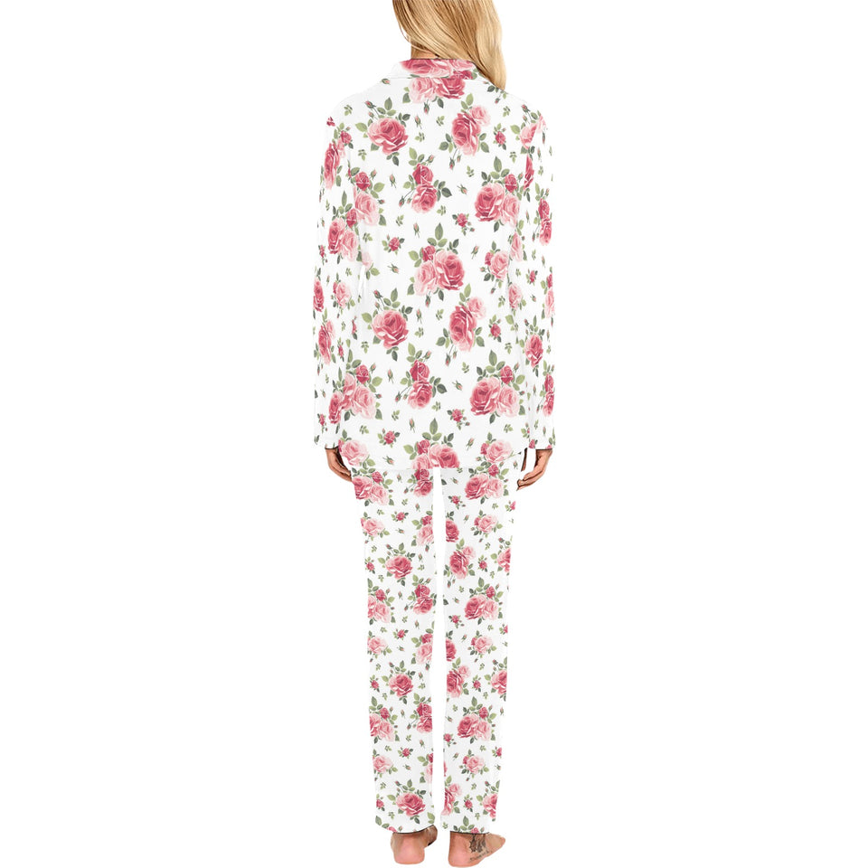 Rose Pattern Print Design 02 Women's Long Pajama Set