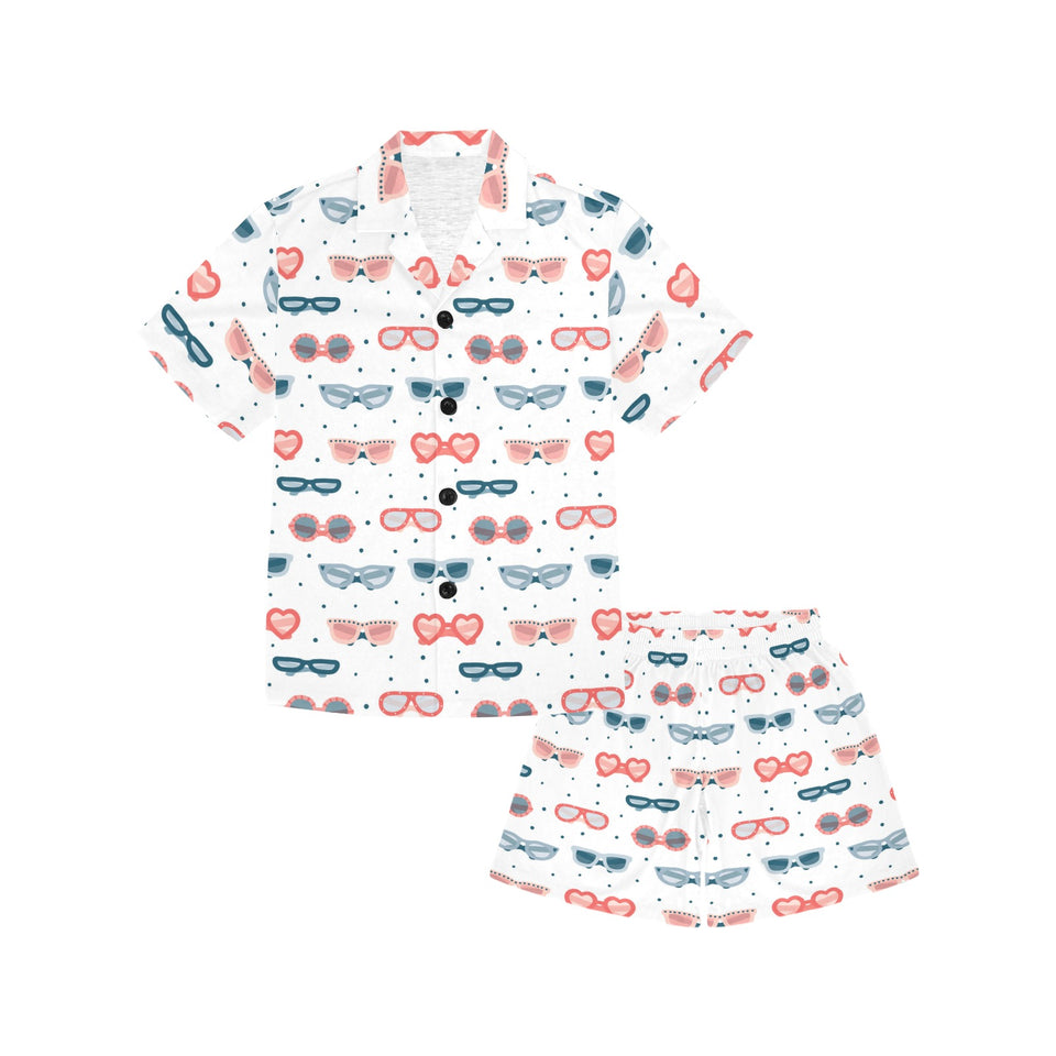 Sun Glasses Pattern Print Design 02 Kids' Boys' Girls' V-Neck Short Pajama Set