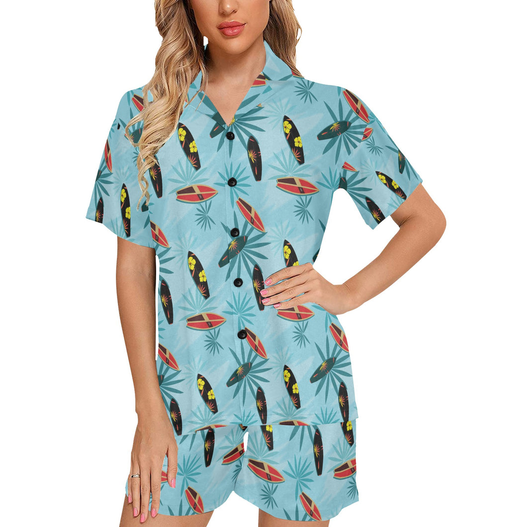 Surfboard Pattern Print Design 03 Women's V-Neck Short Pajama Set