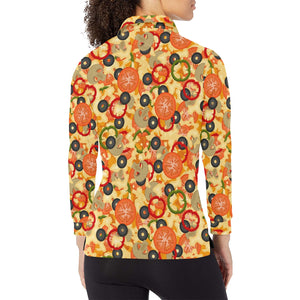 Pizza Texture Pattern Women's Long Sleeve Polo Shirt